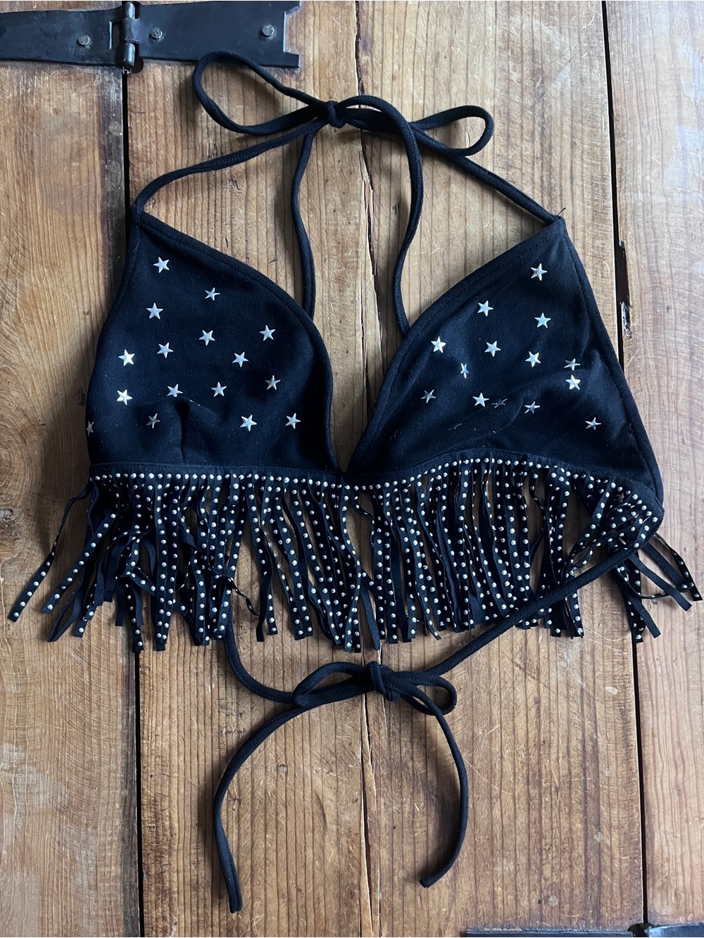 Bear Dance Black Star Fringe Halter Bandeau Top